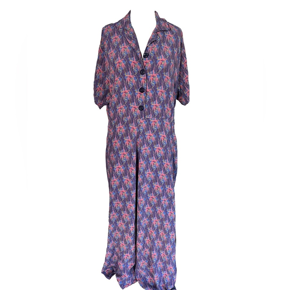 Vintage oversized printed maxi shirt dress